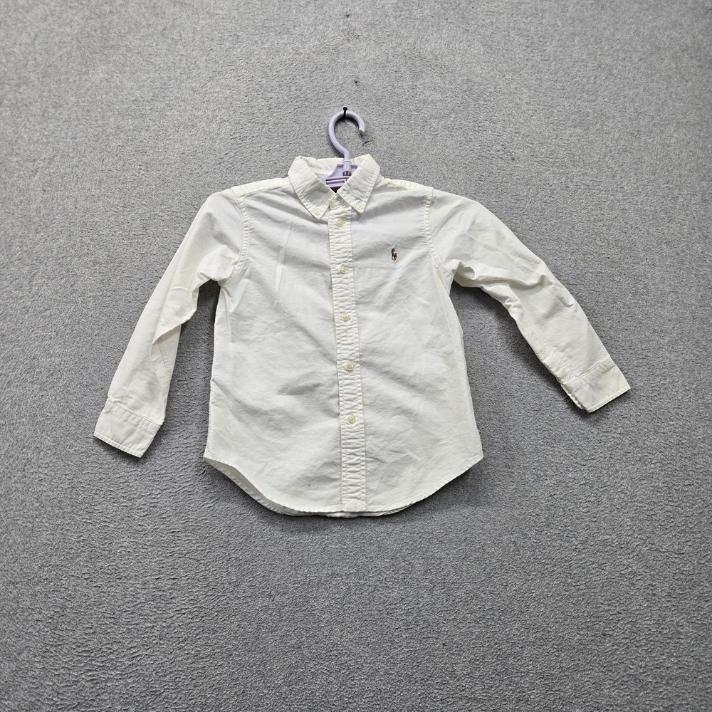 Ralph Lauren Boys Button Up Shirt 5 White Embroidered Pony Long Sleeve